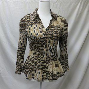 Women's Multi Brown/Tan Print Dressy Blouse